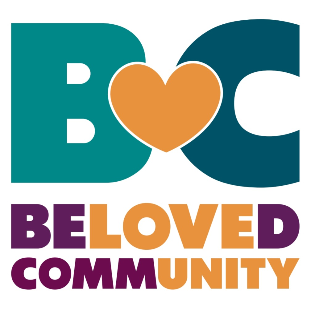 Logo for the nonprofit organisation, Beloved Community. Capital Letter 'B' in turquoise, the letter 'C' in teal conjoined with a golden heart in the center